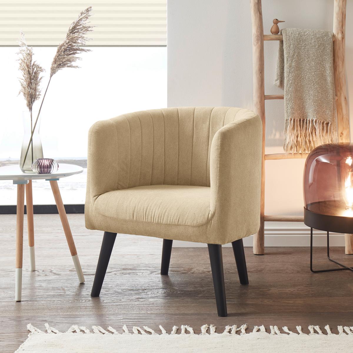 Polstersessel Mit Armlehnen Paul Velours Sandfarben - Sandfarben/Schwarz, Basics, Textil (61/82/58cm) - Livetastic