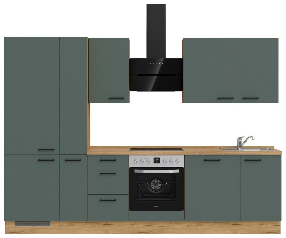 Küchenleerblock Easytouch High-Line, H7 Links - Dunkelgrün/Eichefarben, MODERN, Holzwerkstoff (300cm) - Nobilia