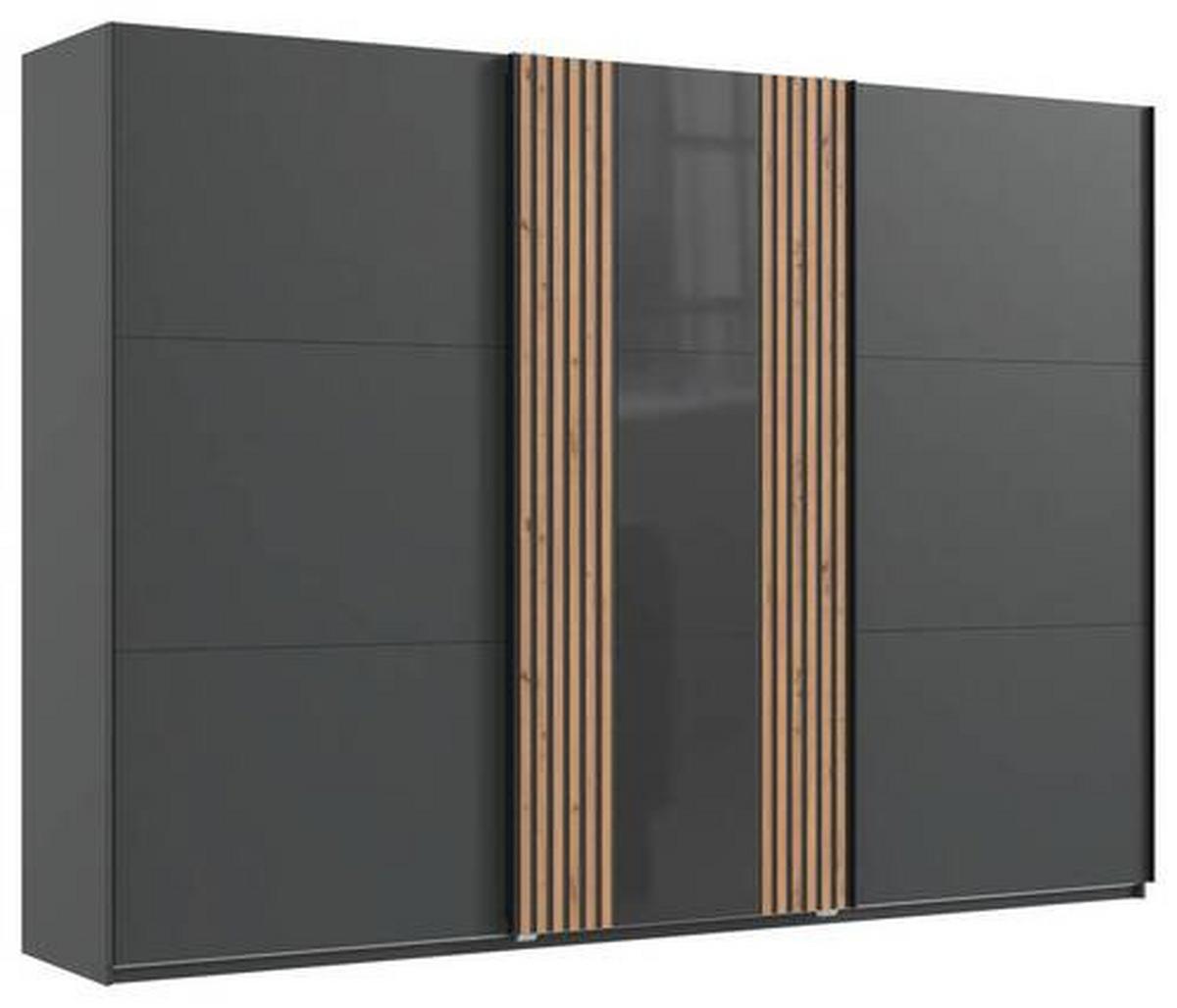 Schwebetürenschrank Atlanta - Graphitfarben/Eiche Artisan, MODERN, Glas/Holzwerkstoff (300/216/65cm) - MID.YOU