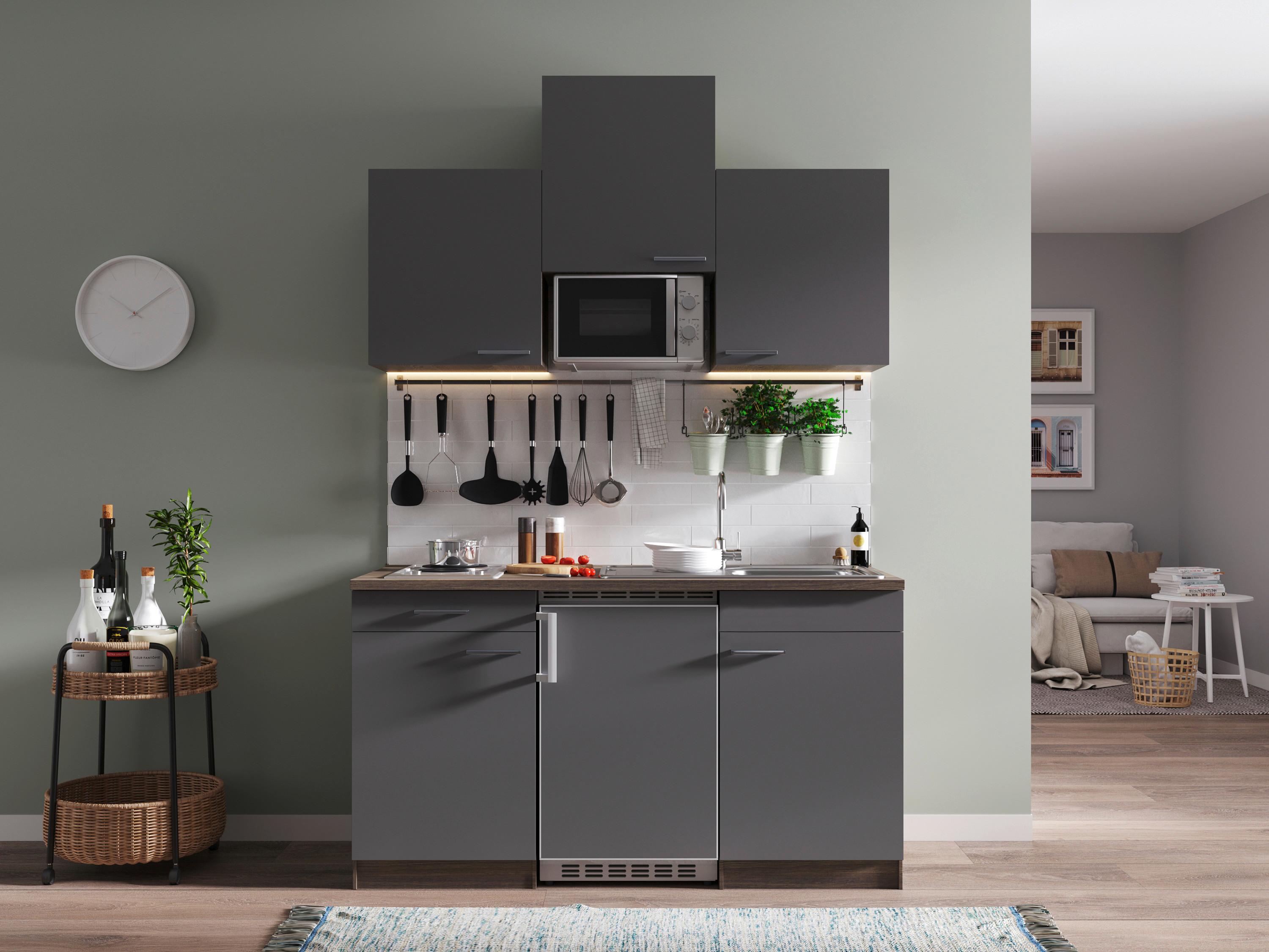 Miniküche Oliver Singleküche 150 Cm - Eichefarben/Grau, Basics, Holzwerkstoff (150cm) - Respekta