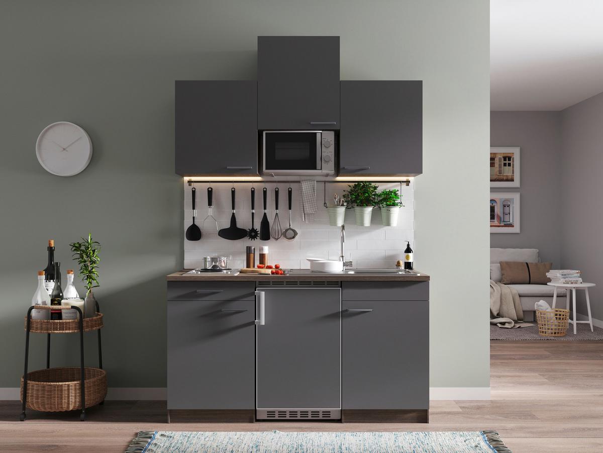 Miniküche Oliver Singleküche 150 cm - Eichefarben/Grau, Basics, Holzwerkstoff (150cm) - Respekta