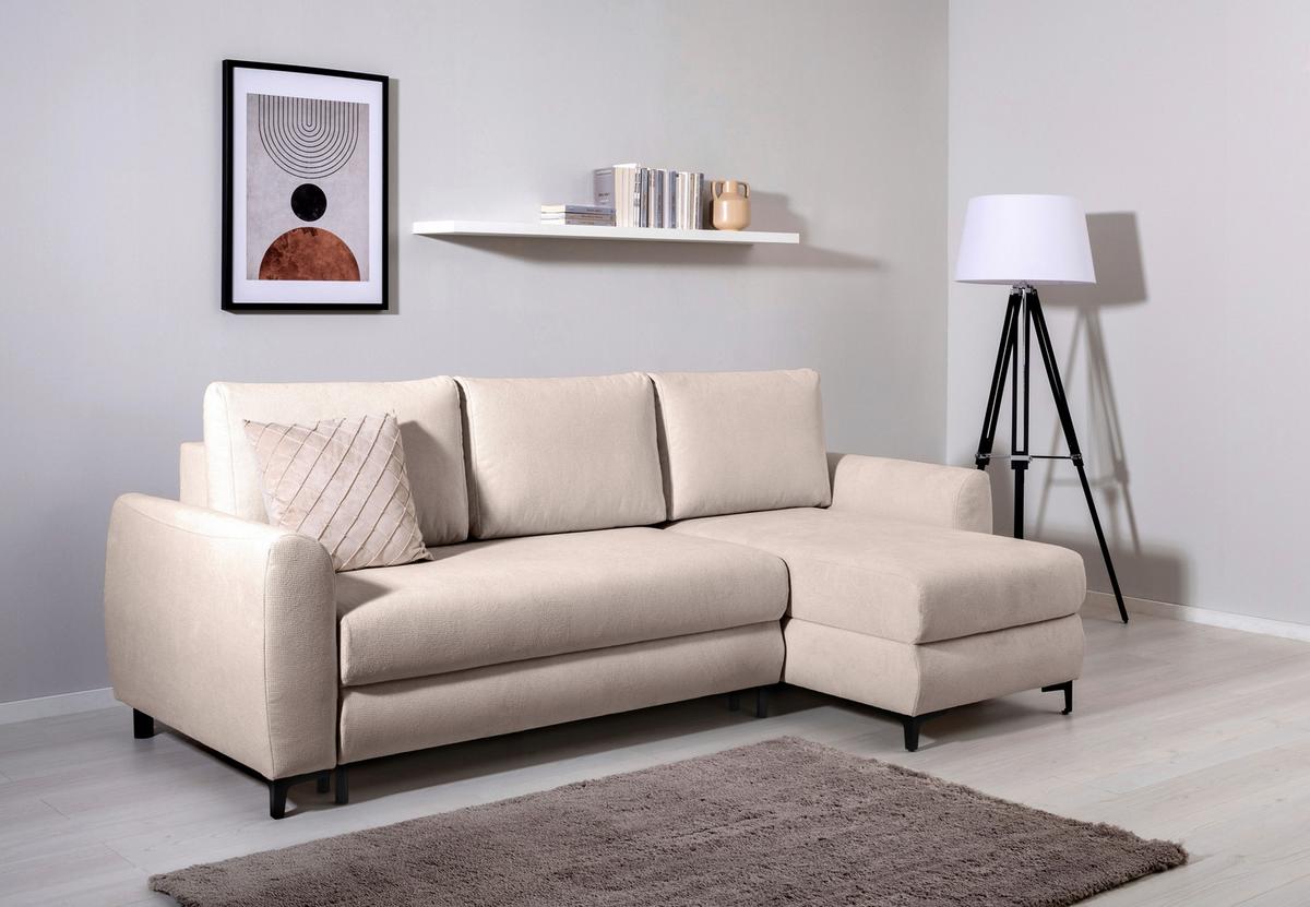 Ecksofa Moli, Beige S: 236 cm - Beige/Schwarz, Design, Textil (236/148cm) - MID.YOU