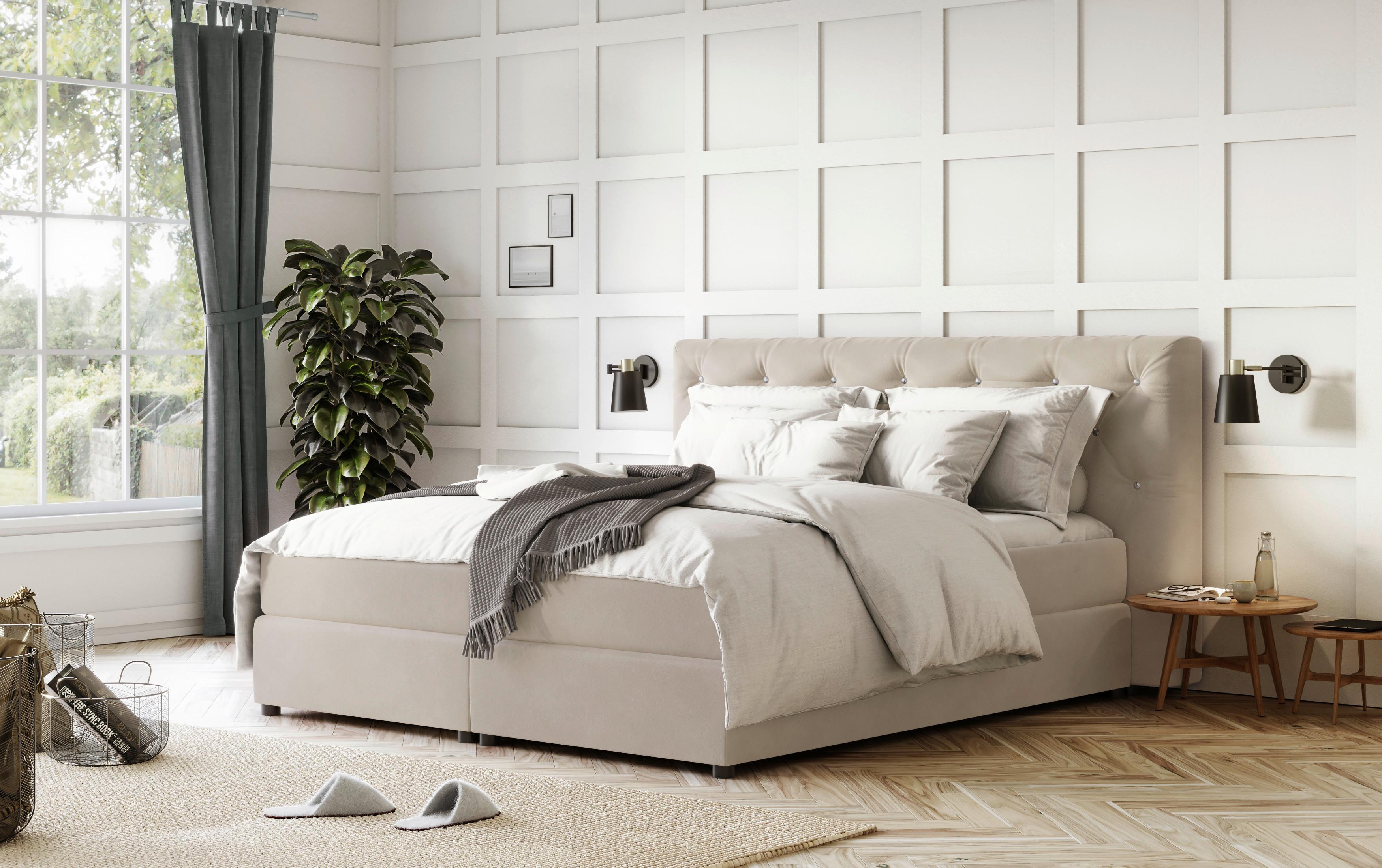 Boxspringbett Castle Beige Lxf: ca. 160x200 cm - Beige/Schwarz, Holzwerkstoff/Textil (160/200cm) - MID.YOU