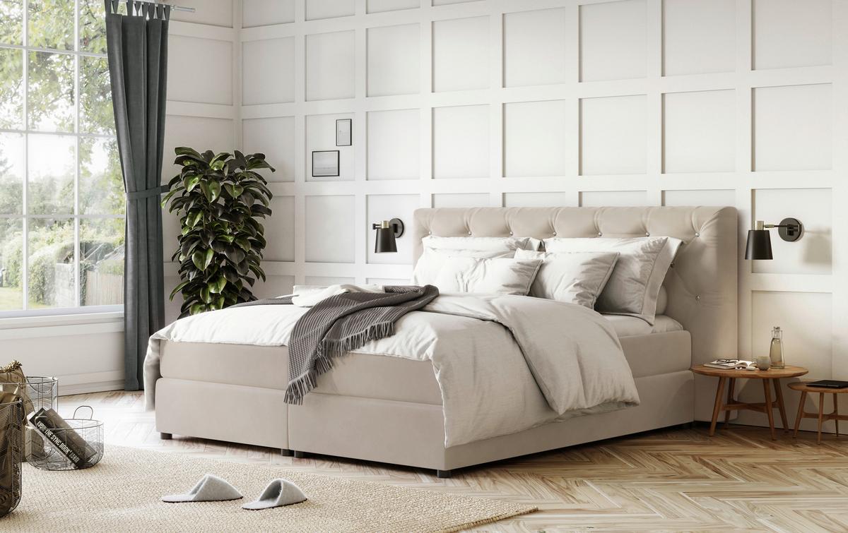 Boxspringbett Castle Beige Lxf: ca. 140x200 cm - Beige/Schwarz, Holzwerkstoff/Textil (140/200cm) - MID.YOU