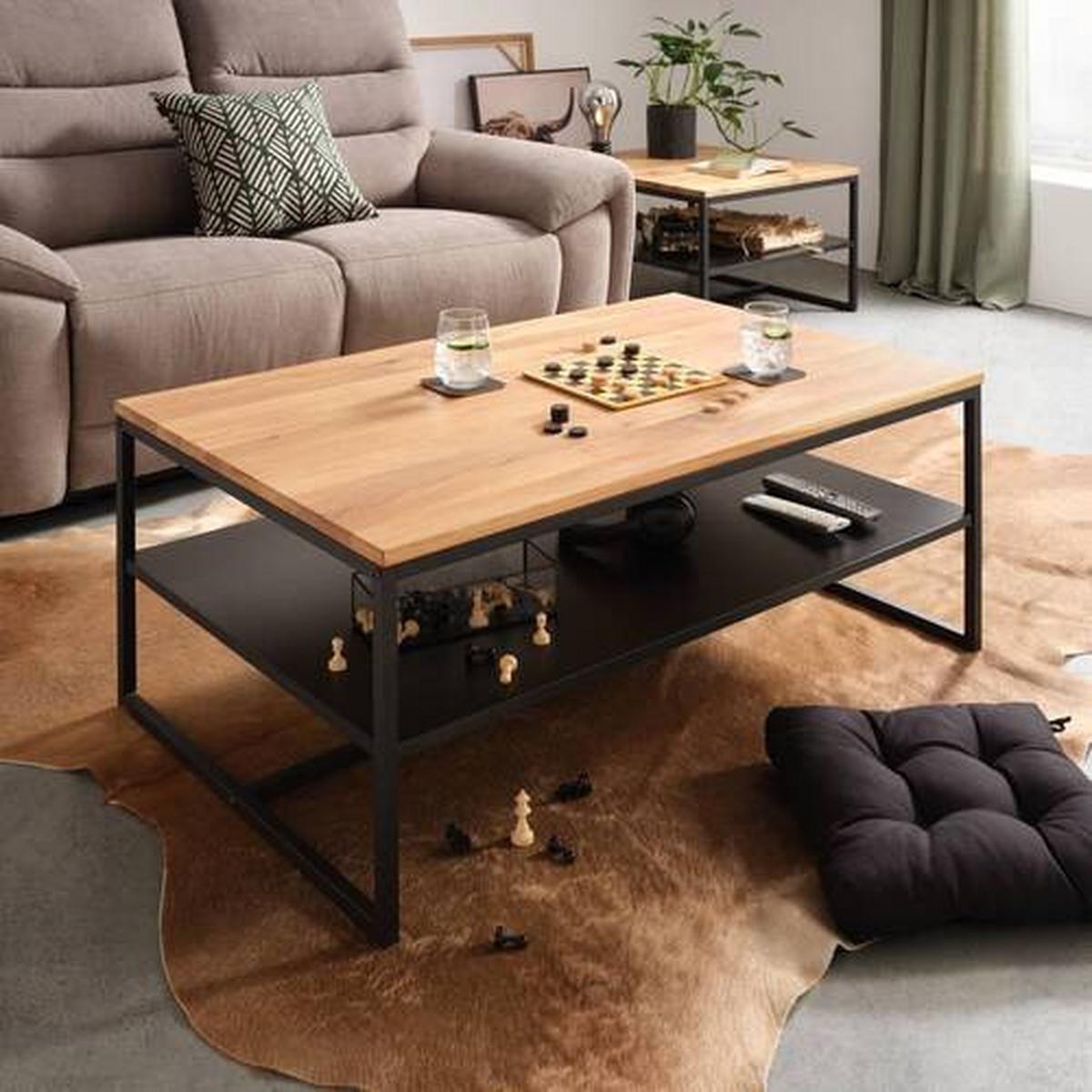 Konferenční stolek Dallas, barvy dubu, š: 110 cm - černá/barvy dubu, Lifestyle, kov/dřevo (110/70/45cm) - Based
