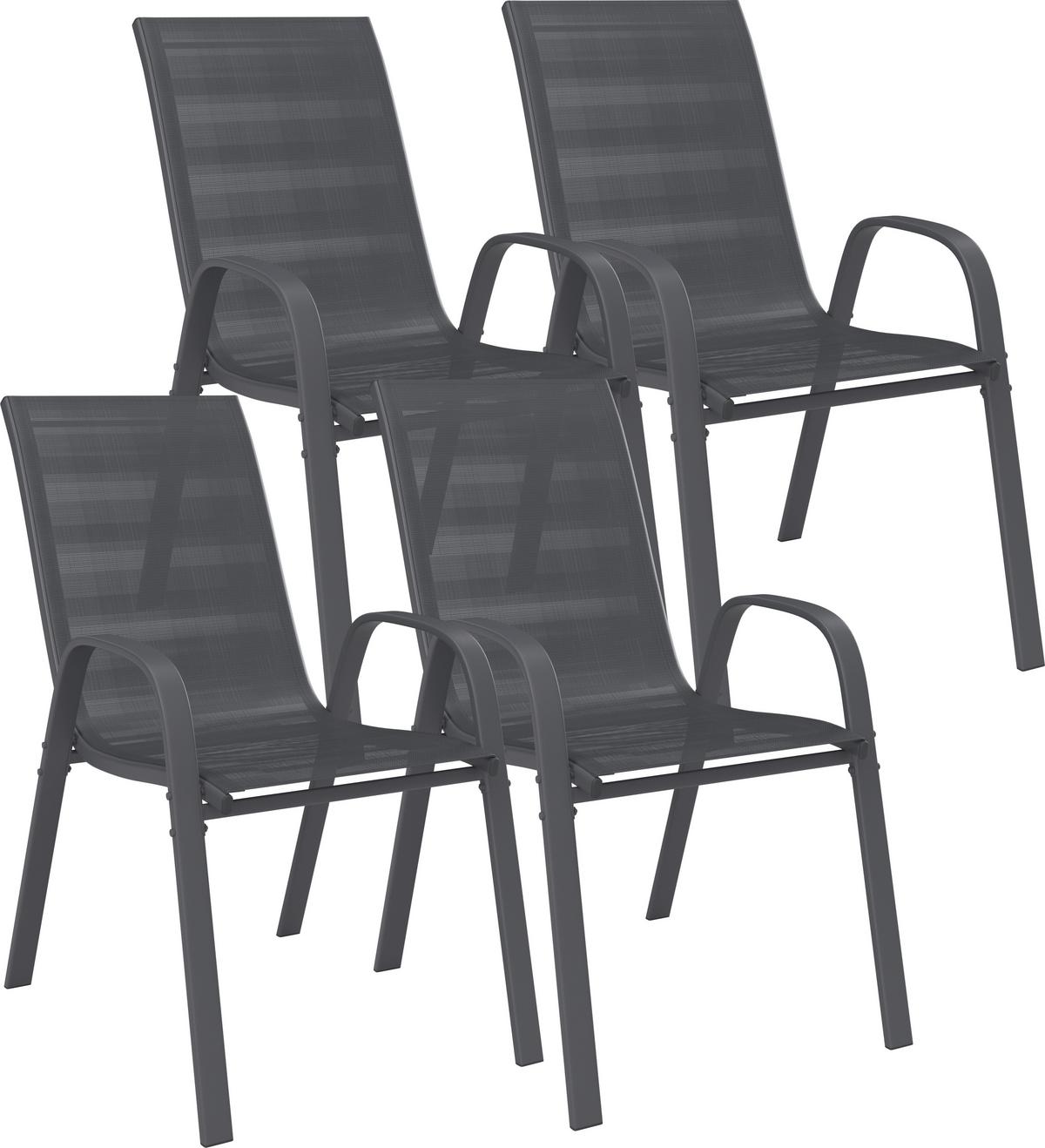 Gartensessel Paula 4er Set Metall/Textil - Anthrazit, MODERN, Textil/Metall (54/90/72cm) - Ondega