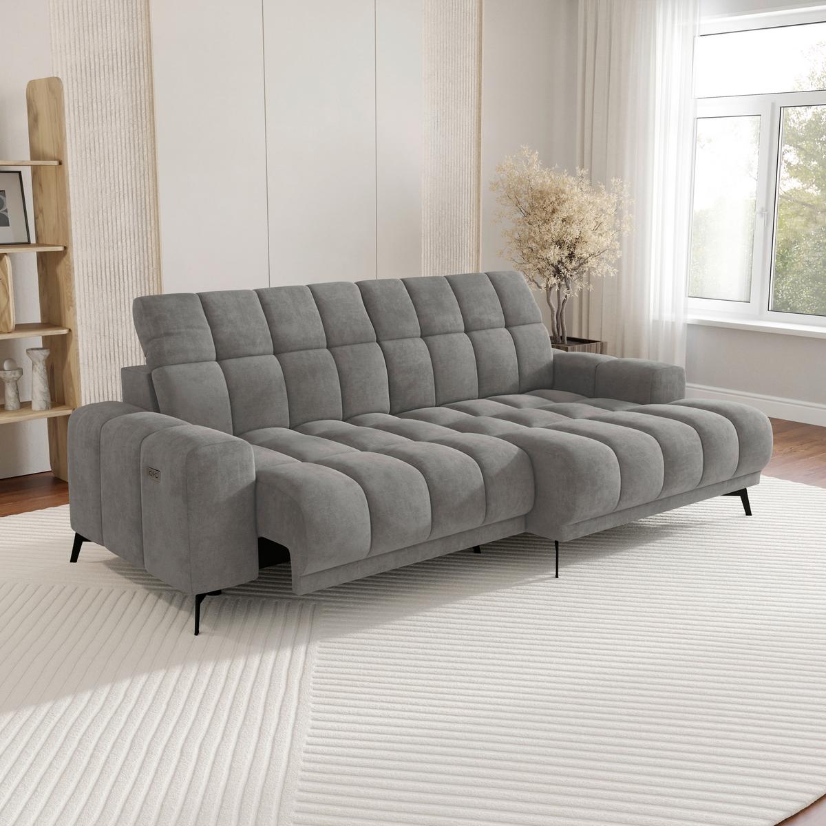 Rohová sedačka LAYA, pravá, šedohnědá tkanina MEMPHIS - šedohnědá, Moderní, textil (250/155cm) - Premium Living
