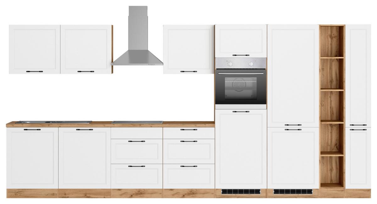 Küchenzeile Meran Mit Geräten B: 420 Cm Weiß/eiche Dekor - Eiche Wotan/Weiß, LIFESTYLE, Holzwerkstoff (420cm) - Held