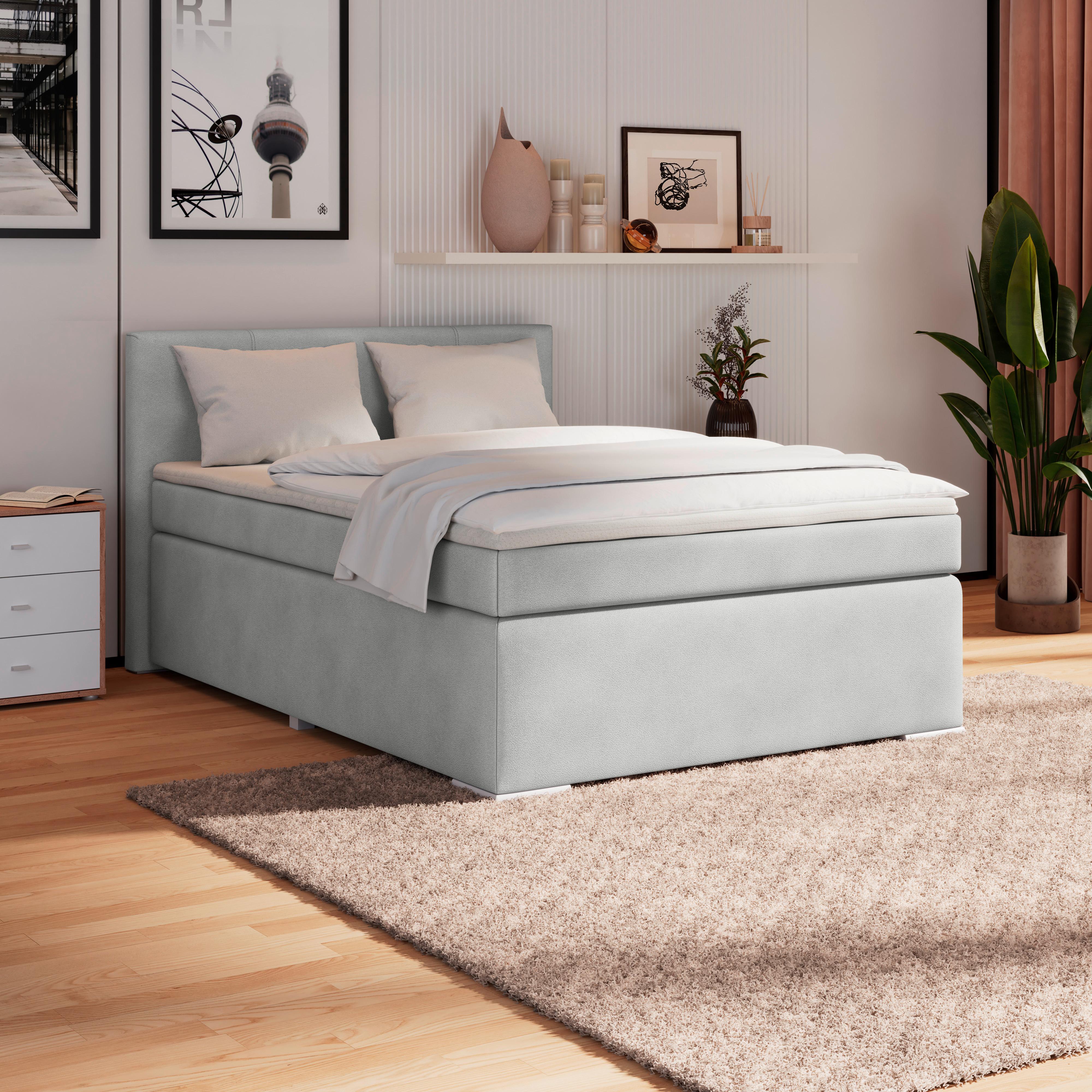 Boxspringbett Mira 1 - Schieferfarben, Basics, Holz/Kunststoff (140/200cm)