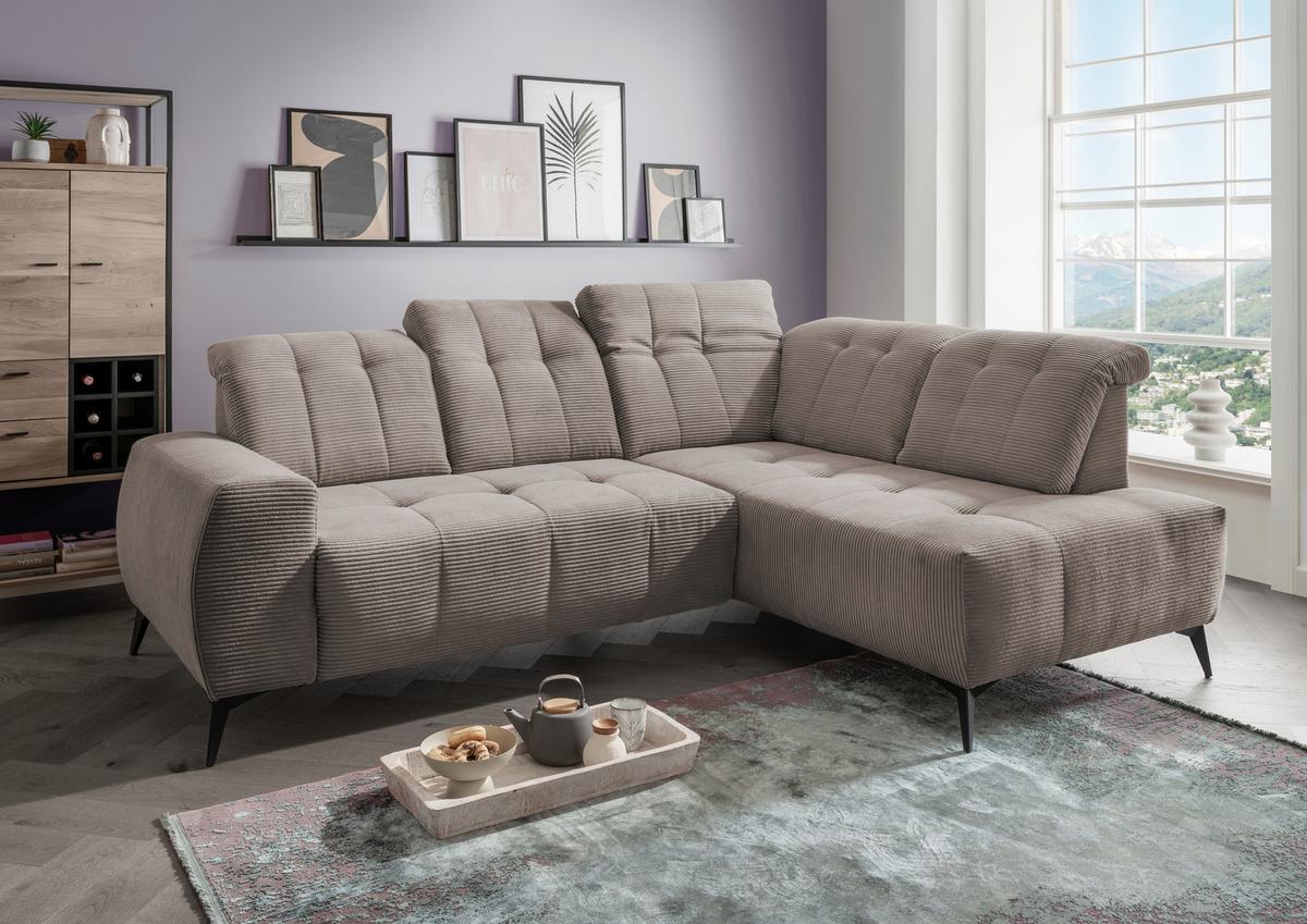 Ecksofa Mit Usb Anschluss Sano, Graubraun, S: 261x200 Cm - Graubraun/Schwarz, MODERN, Textil (261/200cm) - Livetastic