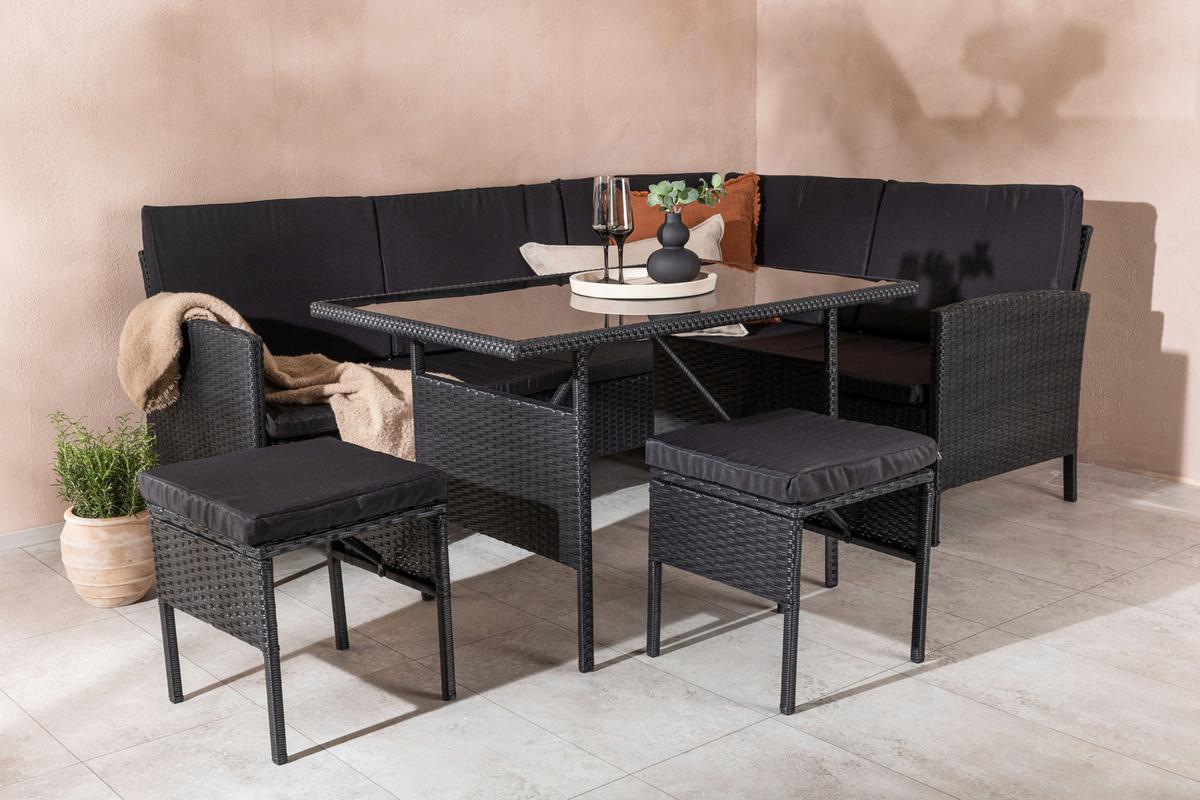 Gartenmöbel Set 4-Tlg Knock Kunststoff mit Kissen - Schwarz, KONVENTIONELL, Kunststoff - Gardenson