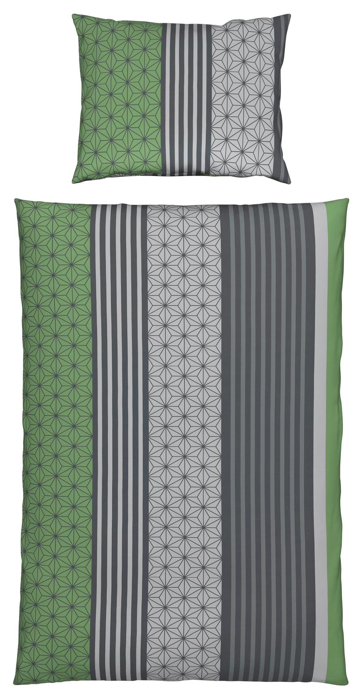 Bettwäsche Anni - Grau/Grün, KONVENTIONELL, Textil - Ondega