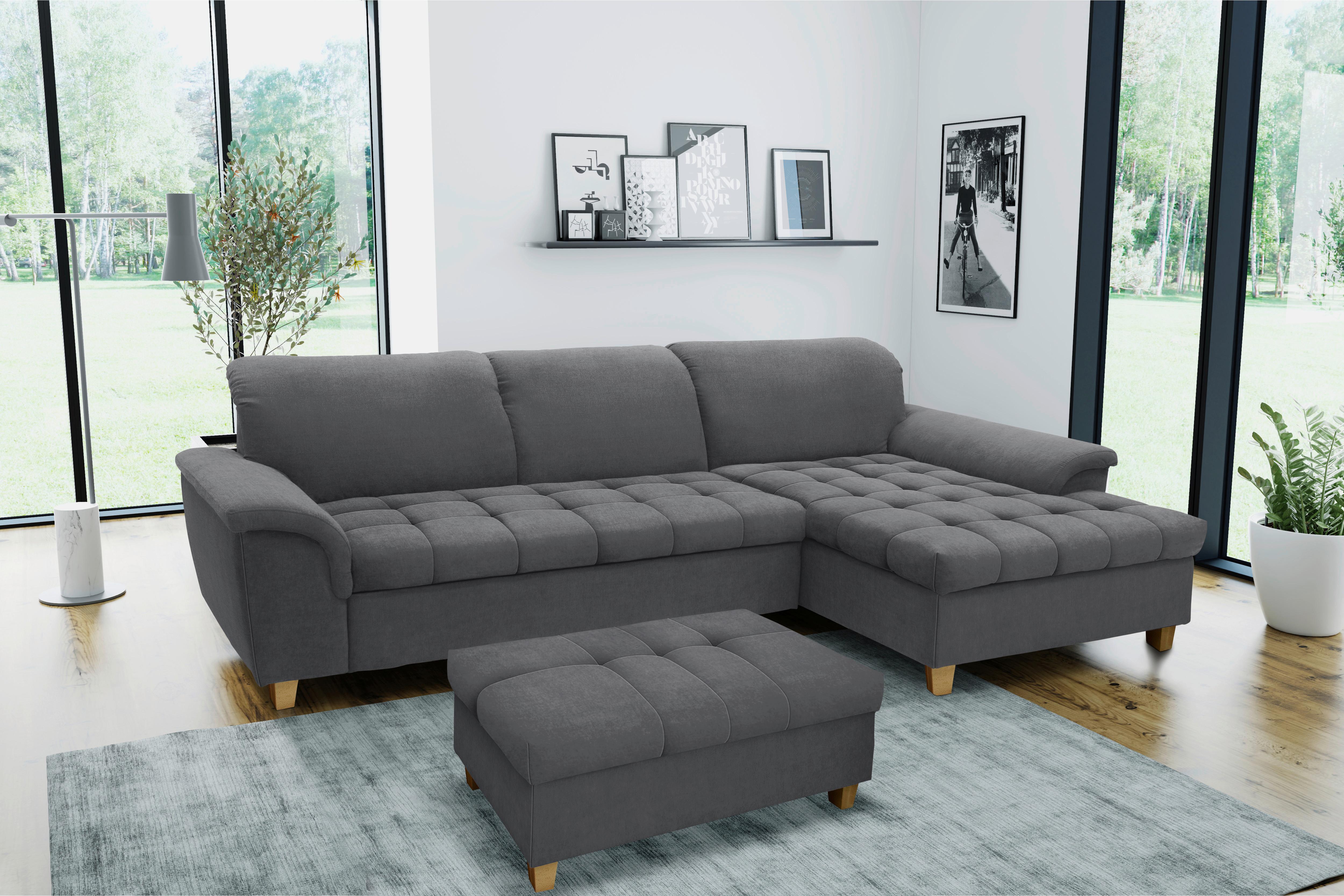 Ecksofa Franzi Dunkelgrau Mikrofaser - Eichefarben/Dunkelgrau, KONVENTIONELL, Textil (279/162cm) - MID.YOU