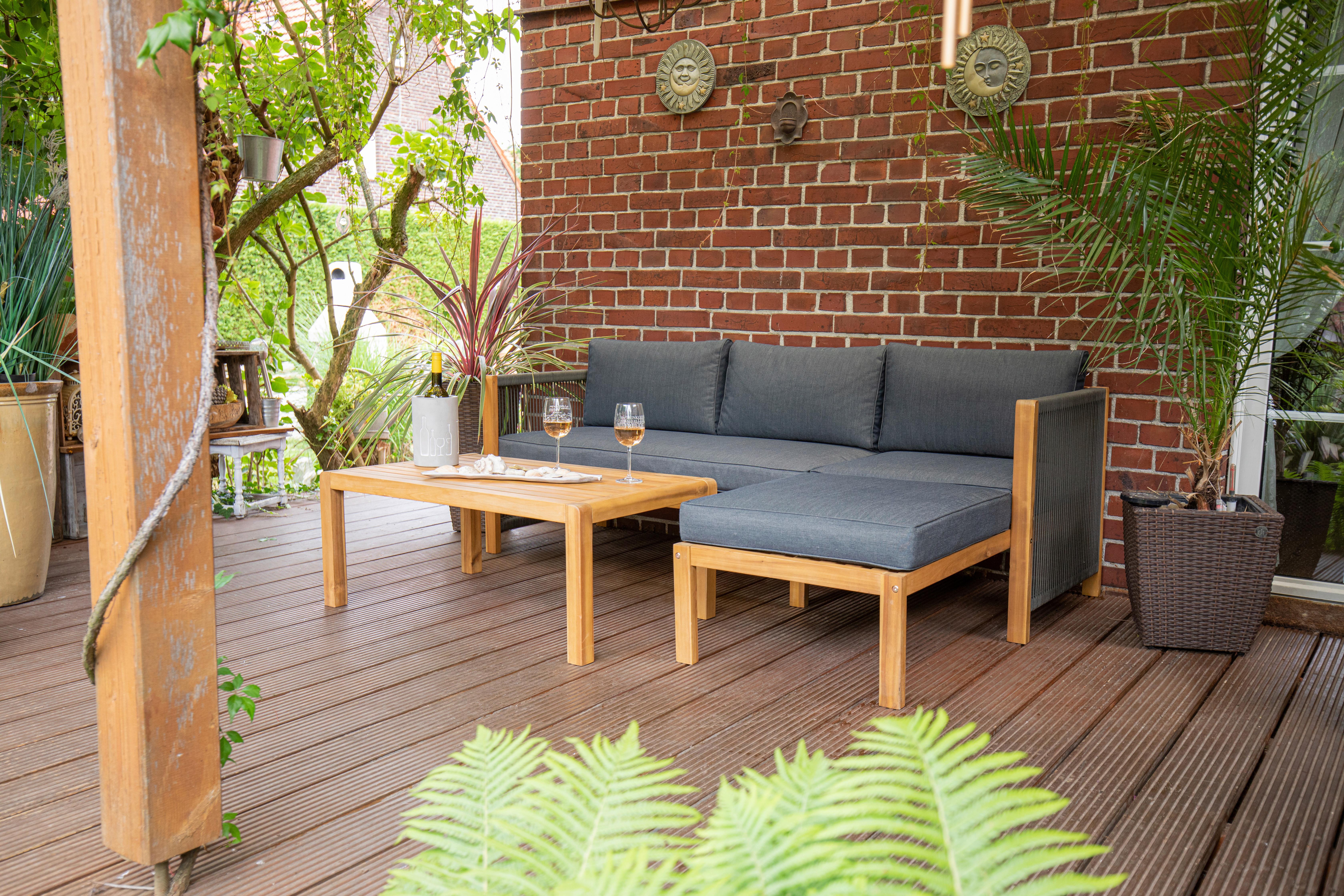 Loungegarnitur Malaga aus Holz mit Kissen - Schwarz/Grau, Basics, Holz/Textil (198/132cm) - Acamp