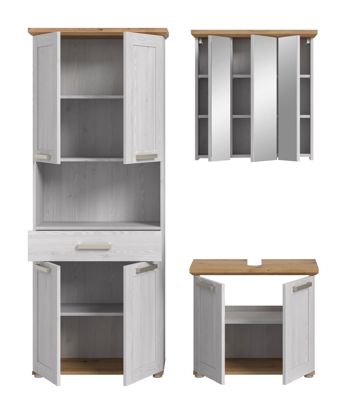 Badezimmer Verona Lärchefarben/Eiche D. B: 143cm - Silberfarben/Lärchefarben, Trend, Glas/Holzwerkstoff (143cm) - MID.YOU