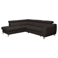 Ecksofa Aspen Dunkelbraun S: 208 cm - Chromfarben/Dunkelbraun, Design, Leder/Textil (208/245cm) - Livetastic