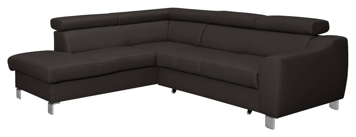 Ecksofa Aspen Dunkelbraun S: 208 cm - Chromfarben/Dunkelbraun, Design, Leder/Textil (208/245cm) - Livetastic