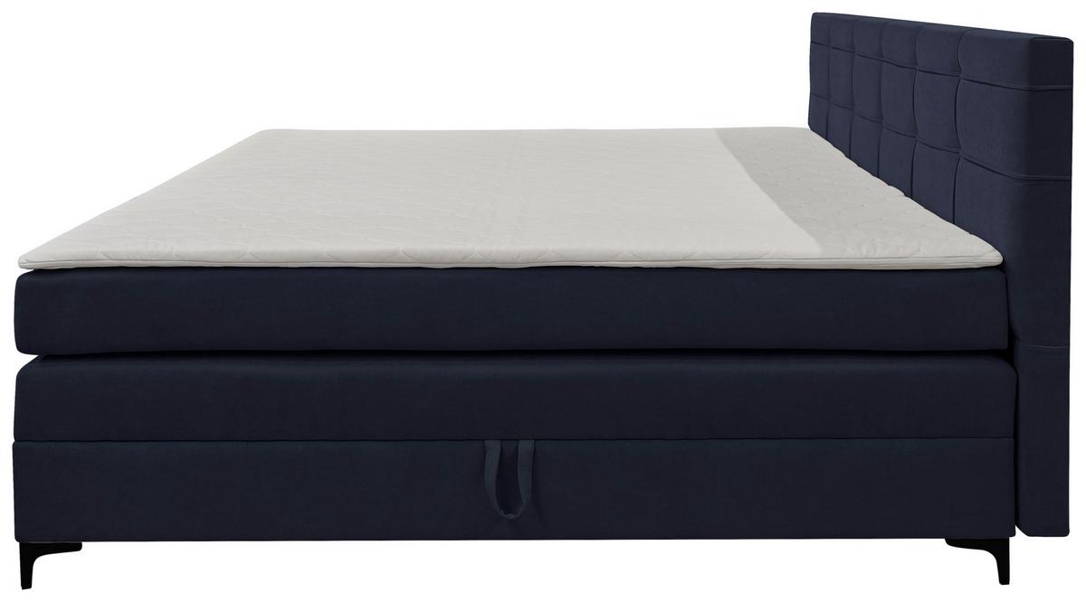 Boxspringbett Mitto mit Topper 180x200 cm - Schwarz/Dunkelblau, KONVENTIONELL, Textil/Metall (180/200cm)