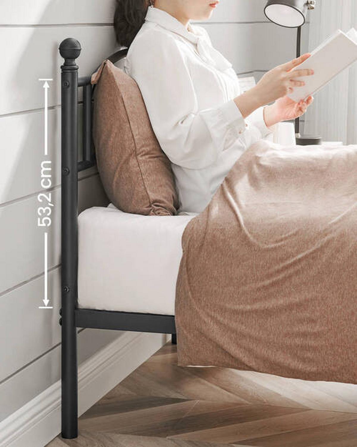 Metallbett, Schwarz Lackiert Mit Lattenrost, Lf: 90x190 Cm - Schwarz, ROMANTIK / LANDHAUS, Metall (90/190cm) - Boxxx