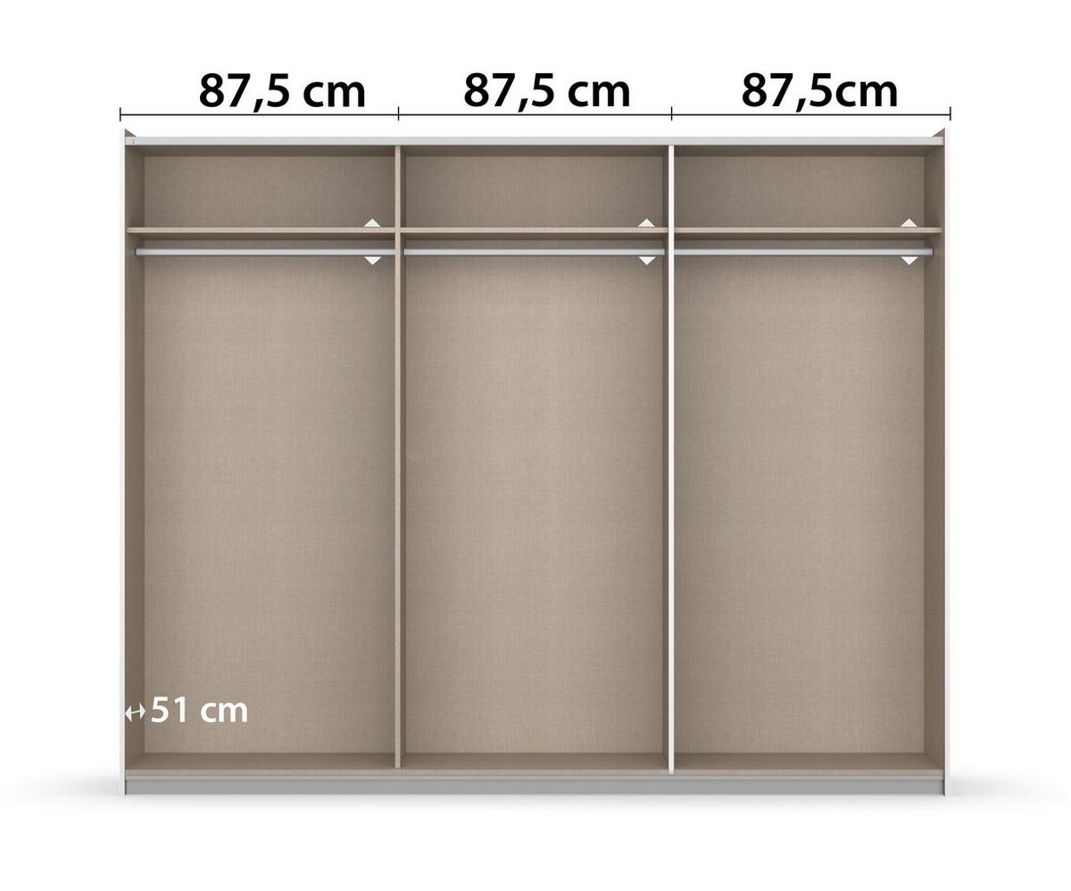 Skriňa s posuvnými dverami OSLO, šírka 261 cm - biela/hliníková, Konventionell, kov/kompozitné drevo (261/210/59cm) - Mömax
