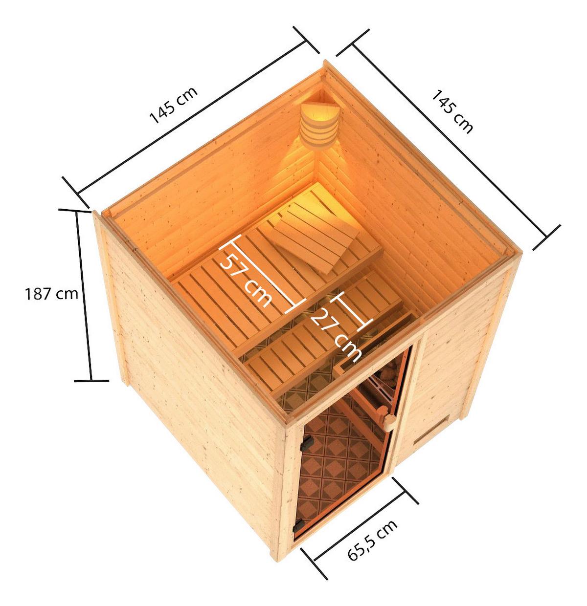 Sauna Tolouse mit Ext. Steuerung 9-Kw-Ofen - Naturfarben, MODERN, Holz (145/187/145cm) - Karibu