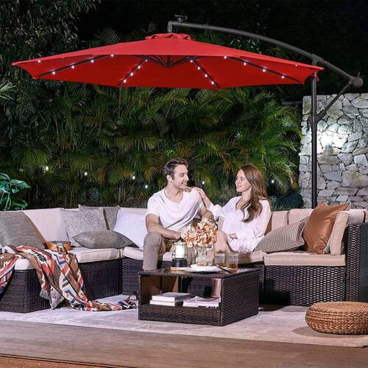 Led Sonnenschirm Rot Schwarz Bxl: 300x300 Cm - Rot/Schwarz, Basics, Textil/Metall (300/300cm) - Modante