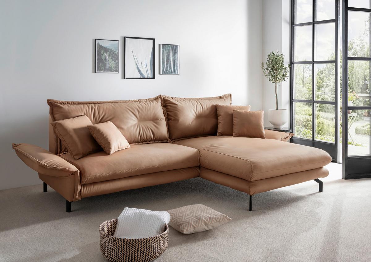 Ecksofa Lava Taupe S: 255x180cm - Taupe/Schwarz, MODERN, Textil (255/180cm) - Livetastic