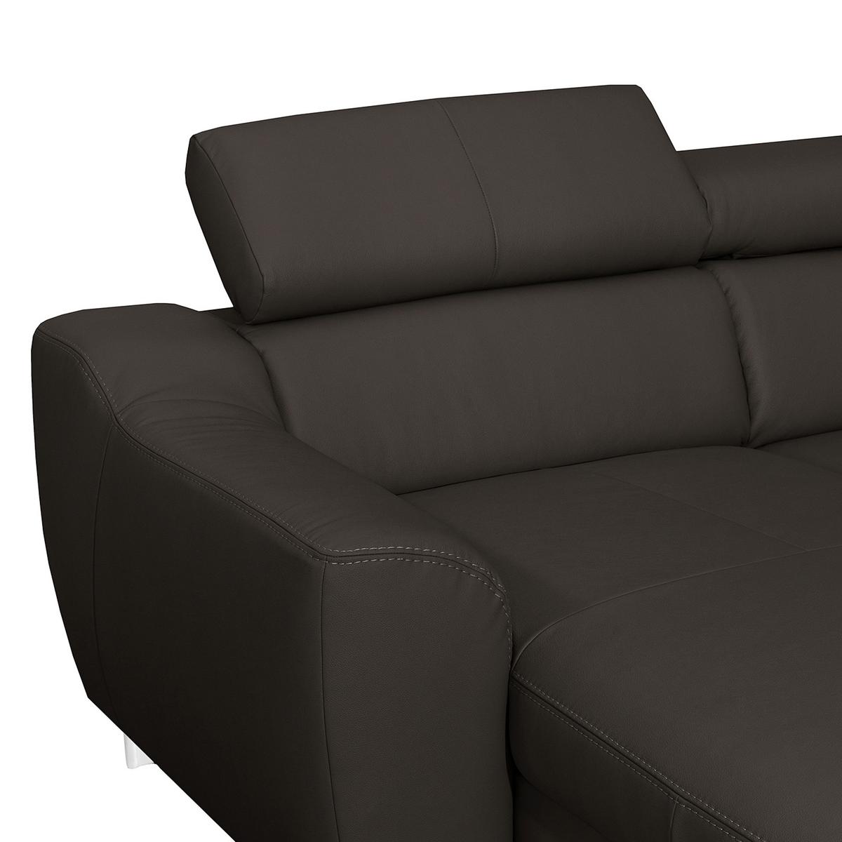 Ecksofa Aspen Dunkelbraun S: 242 Cm - Chromfarben/Dunkelbraun, Design, Leder/Textil (242/176cm) - Livetastic