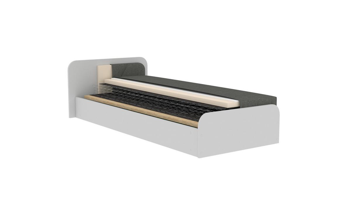 Bett Parys Right Grau Lf: 80x190 Cm - Hellgrau/Schwarz, MODERN, Holz/Textil (80/190cm) - MID.YOU