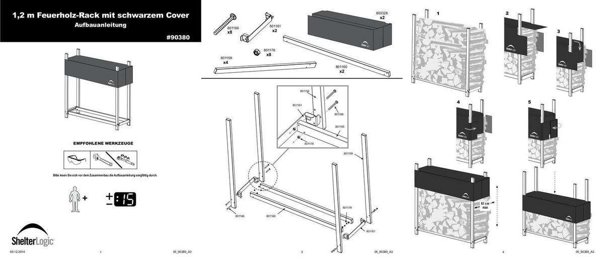 Regál na drevo 120cm - čierna, Basics, kov (120/119/36cm)