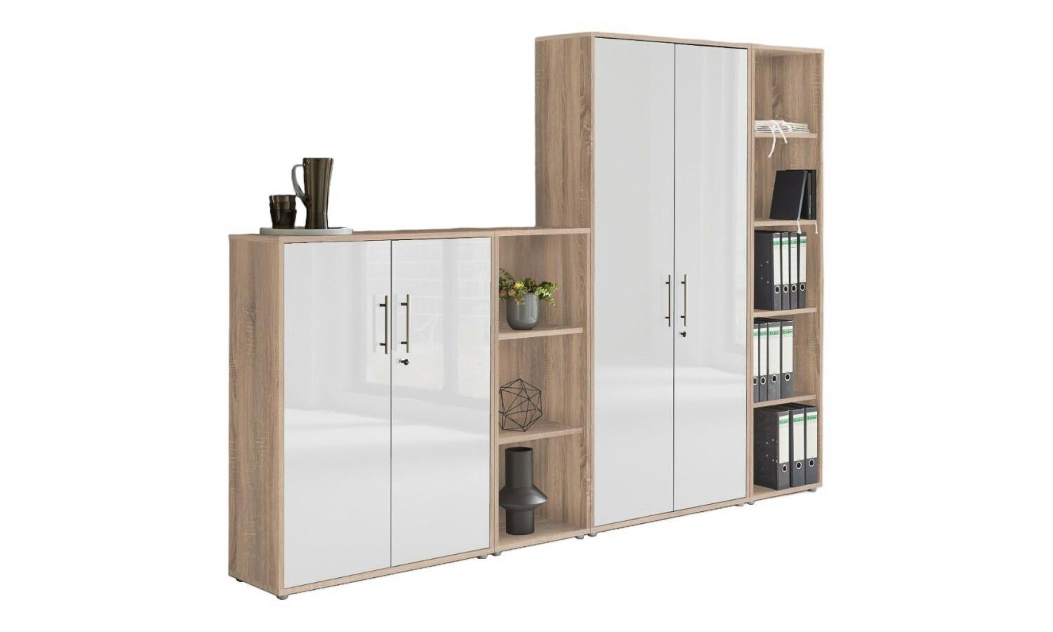 Office Edition B: 257 Cm Sonoma Eiche/weiß - Weiß Hochglanz/Sonoma Eiche, MODERN, Holzwerkstoff (257/186/33cm) - MID.YOU