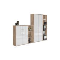 Office Edition B: 257 cm Sonoma Eiche/Weiß - Weiß Hochglanz/Sonoma Eiche, MODERN, Holzwerkstoff (257/186/33cm) - MID.YOU