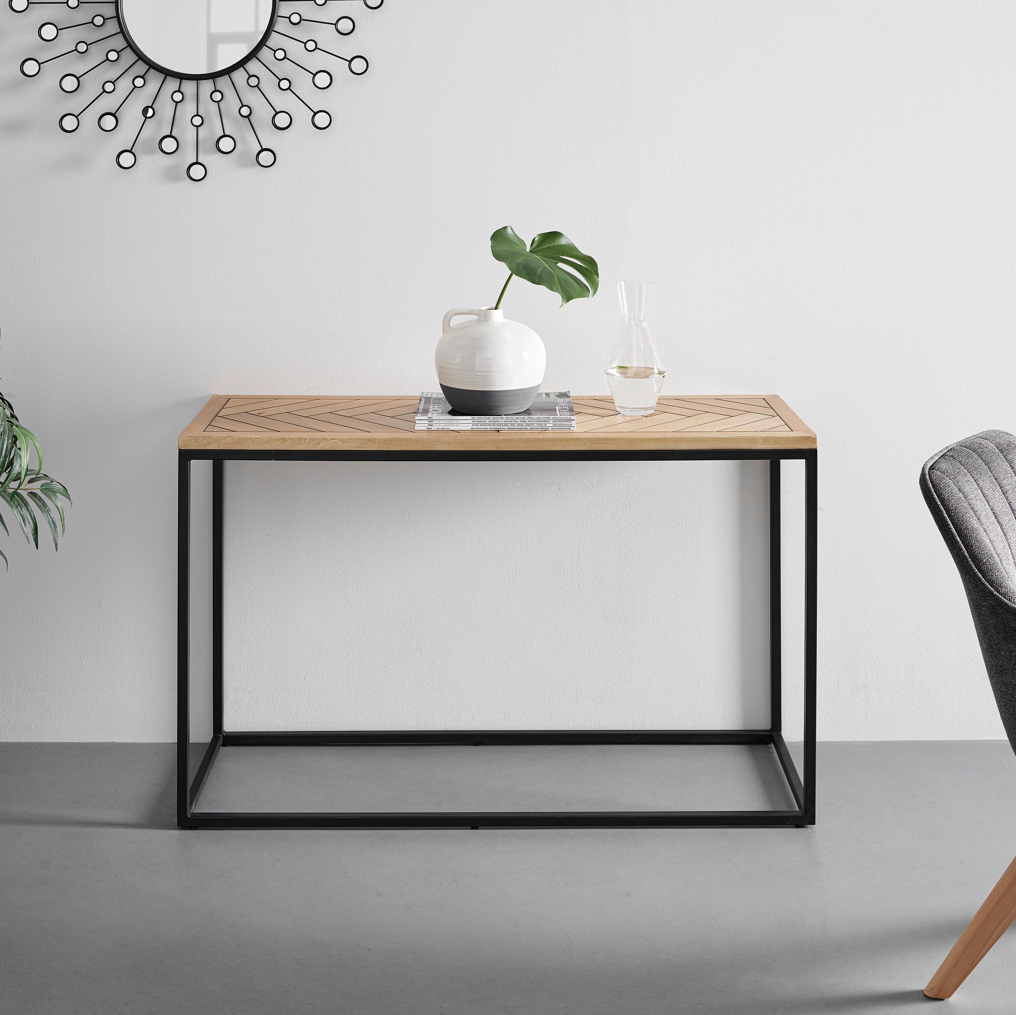 Konzolový stolek CATALINA barvy dubu - černá/barvy dubu, Moderní, kov/dřevo (120/40/76cm) - Livetastic