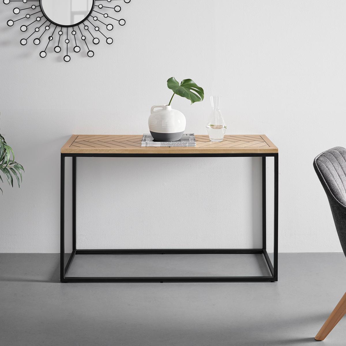 Konzolový stolek CATALINA barvy dubu - černá/barvy dubu, Moderní, kov/dřevo (120/40/76cm) - Livetastic