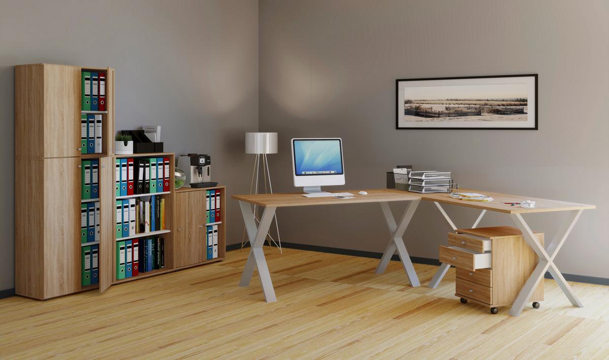 Eckschreibtisch Lona 190x160 cm Silber/Eiche - Silberfarben/Sonoma Eiche, MODERN, Holzwerkstoff/Metall (190/160/76cm) - MID.YOU