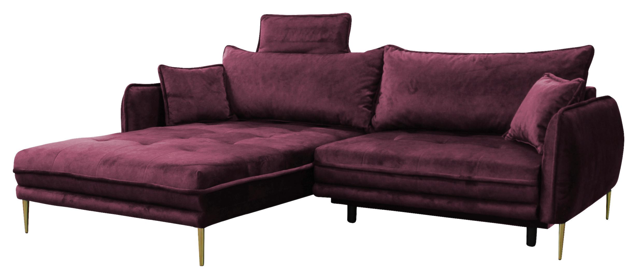 Ecksofa Whisper Weinrot S: 196x264 cm - Weinrot/Goldfarben, Design, Textil (196/264cm) - MID.YOU