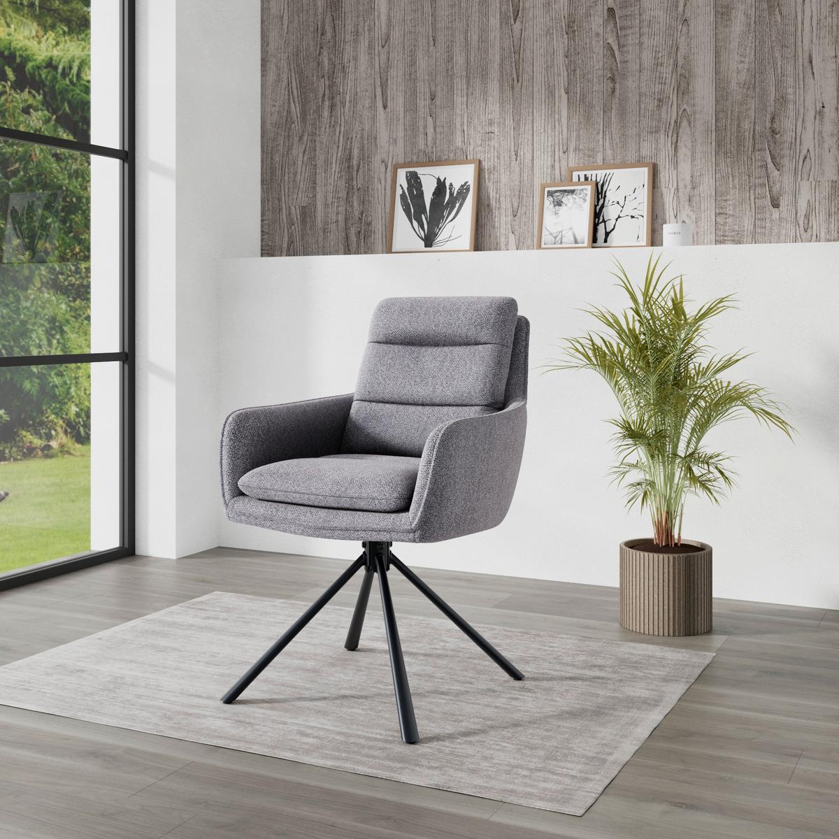 Armlehnstuhl Luce Grau/Schwarz B: 60 cm - Schwarz/Grau, MODERN, Textil/Metall (60/89/67cm) - MID.YOU