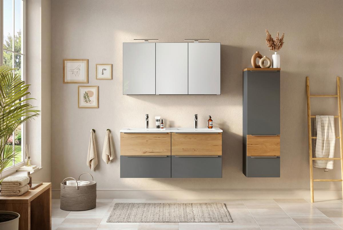 SPIEGELSCHRANK Verona Grau B: 120cm - Wildeiche/Weiß, Trend, Glas/Holzwerkstoff (120/64/20cm) - Held