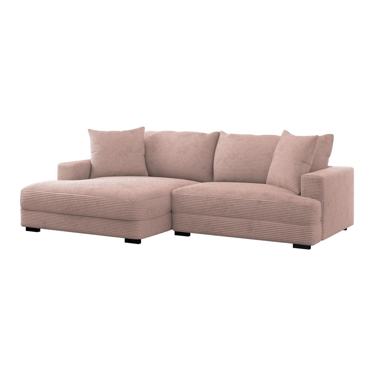 Rohová sedačka PELLE, levá, růžový manšestr - růžová/černá, Moderní, textil (180/265cm)