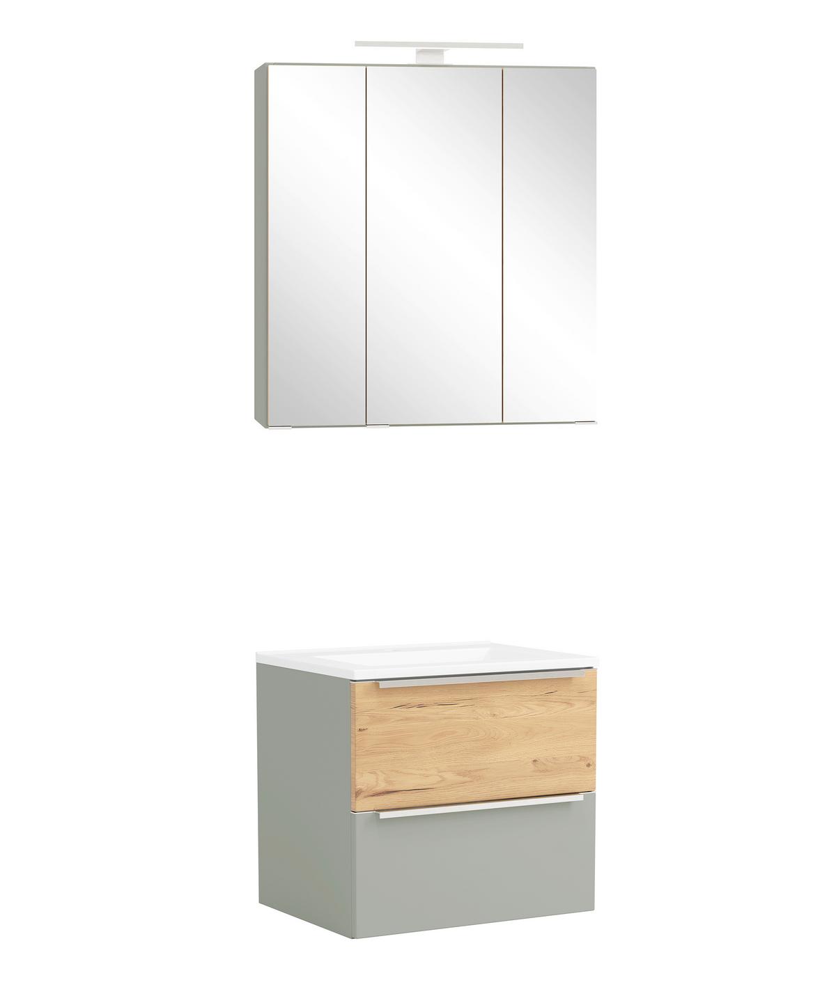 Badezimmer Verona Grau/Wildeiche 2-teilig - Schilfgrün/Wildeiche, Trend, Glas/Holzwerkstoff (60cm) - Held