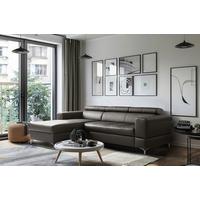 Ecksofa Torino Teilleder Dunkelbraun 173x247 - Dunkelbraun/Schwarz, Design, Leder/Textil (173/247cm) - Livetastic