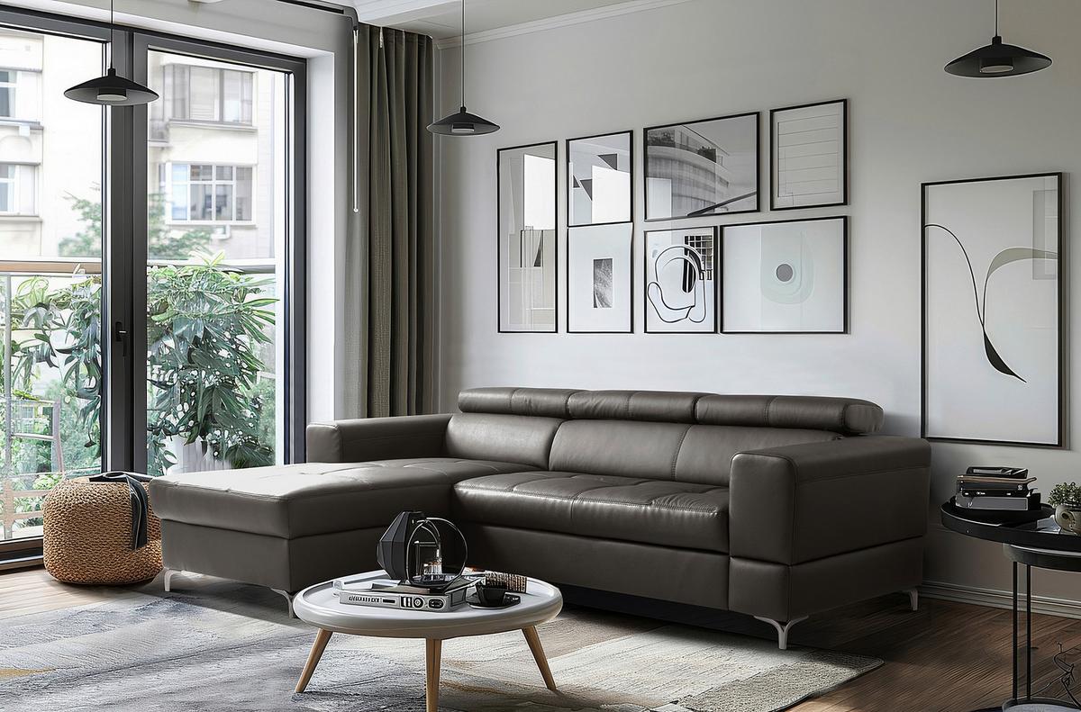 Ecksofa Torino Teilleder Dunkelbraun 173x247 - Dunkelbraun/Schwarz, Design, Leder/Textil (173/247cm) - Livetastic