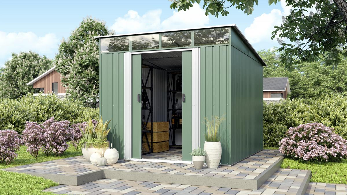 Gerätehaus Ohne Boden 238x203x278 - Weiß/Grün, Basics, Metall (238/203/278cm)