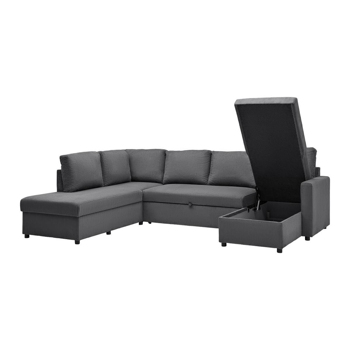 Sedací souprava MARTINA U, levá, antracitový manšestr - antracitová, Moderní, kov/dřevo (204/276/146cm) - Mömax
