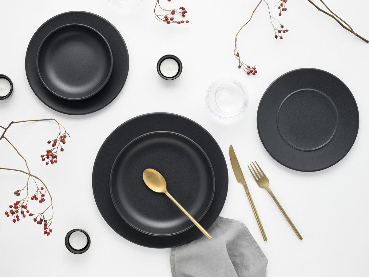 Tafelservice Unico Schwarz 16-teilig - Schwarz, Basics, Keramik - Creatable