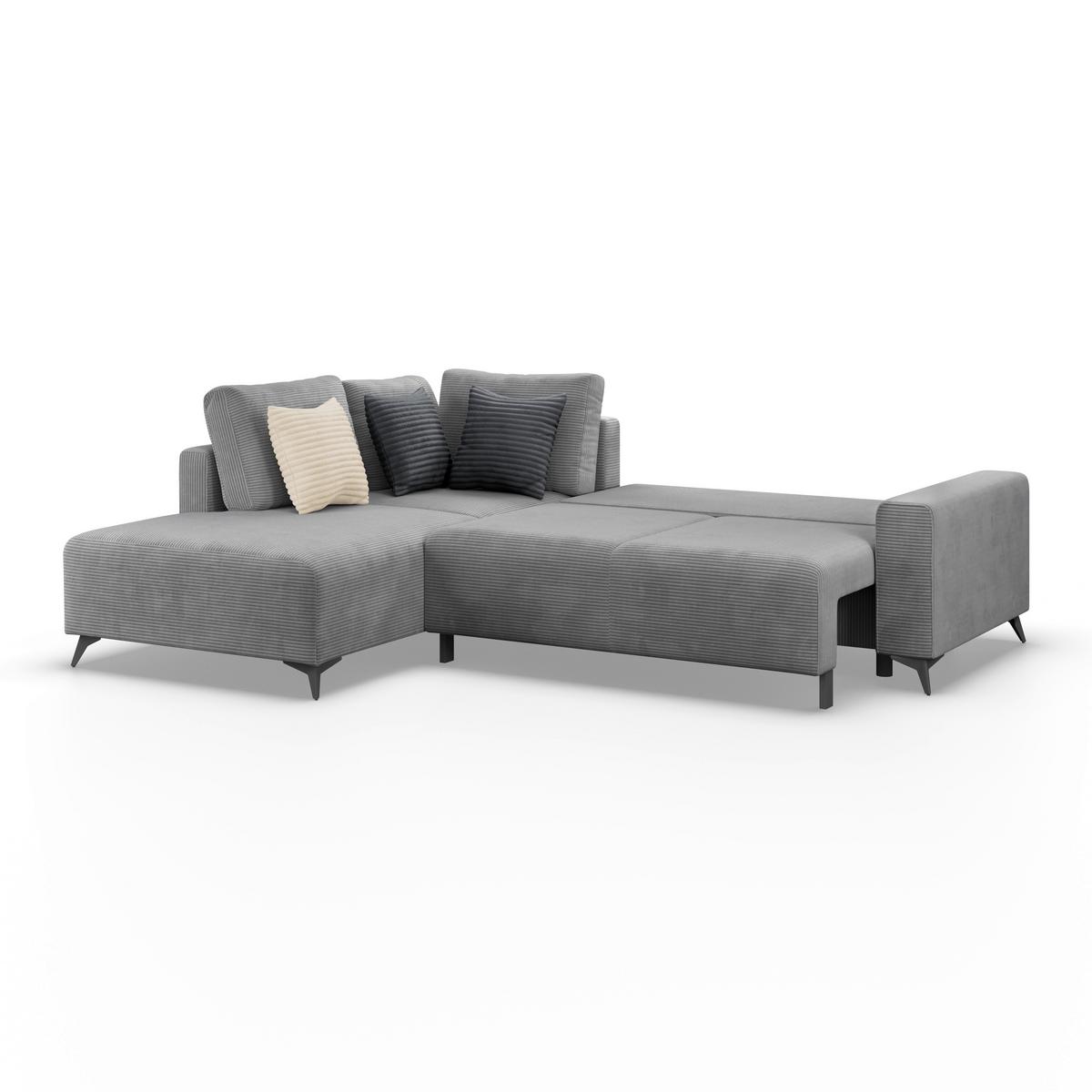 Ecksofa mit Schlaffunktion Lincoln Grau Cord 212x270 cm - Schwarz/Grau, MODERN, Textil (212/270cm)