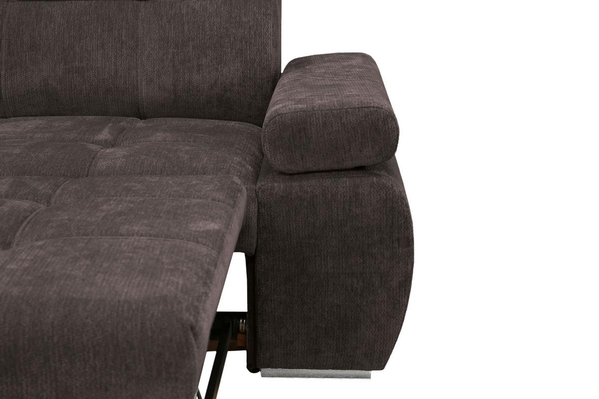 Rohová sedačka VEGAS, levá, tmavě hnědá žinylka - tmavě hnědá/barvy stříbra, Design, dřevo/textil (173/294cm)