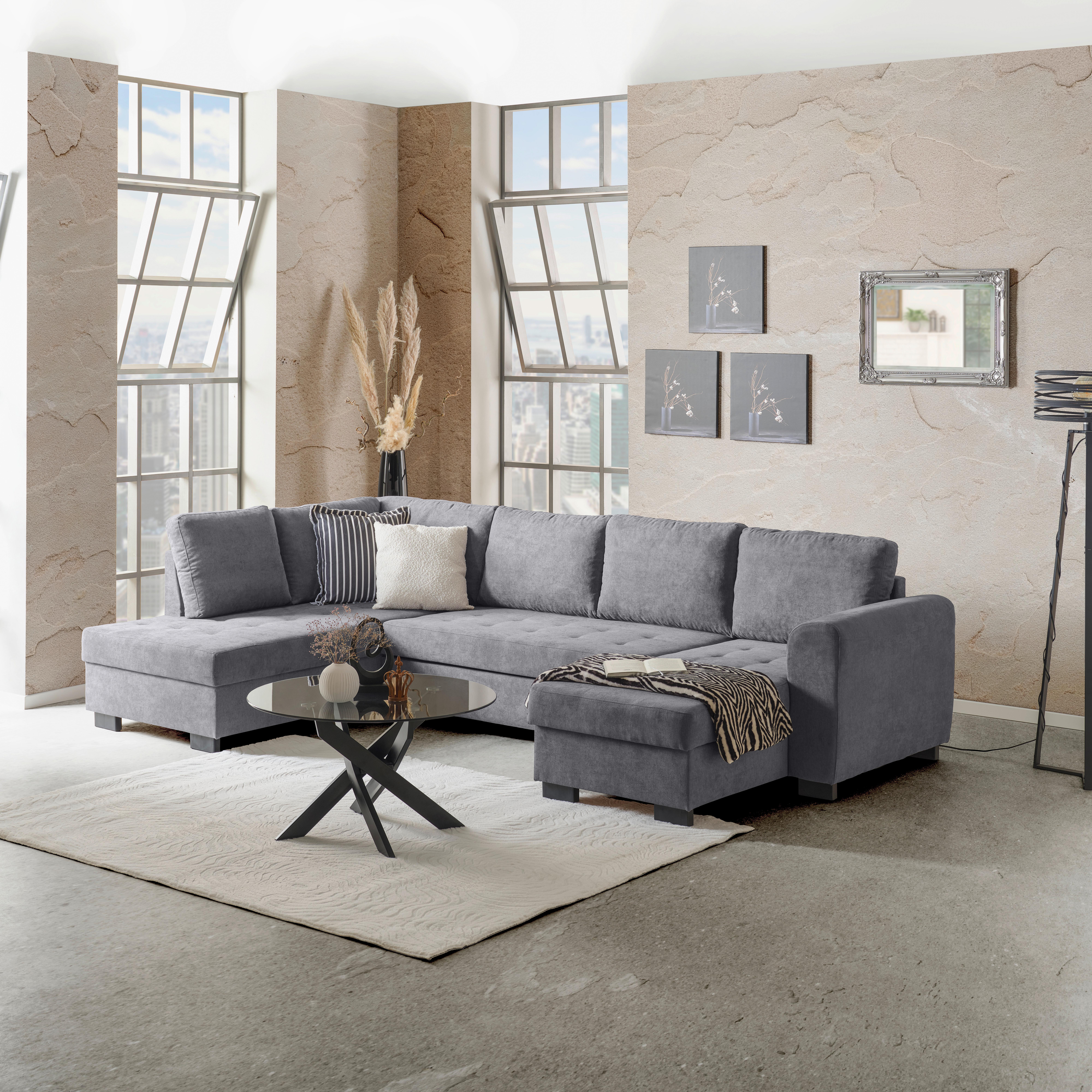 SEDACÍ SOUPRAVA MALTE - šedá/černá, Moderní, textil/plast (178/305/155cm) - Based