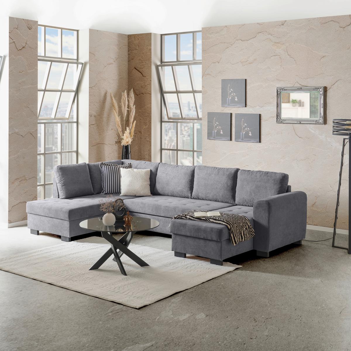 SEDACÍ SOUPRAVA MALTE - šedá/černá, Moderní, textil/plast (178/305/155cm) - Based
