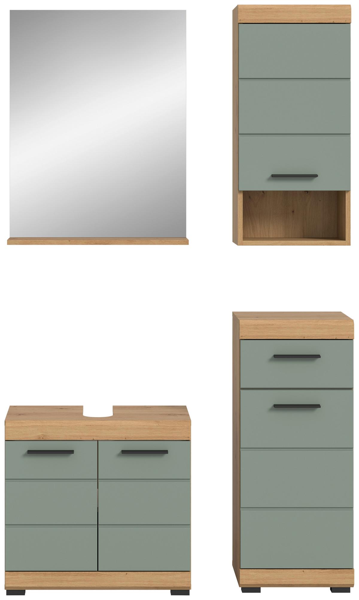Badezimmer Scout Salbeigrün/Eiche D. B: 97 cm - Salbeigrün/Schwarz, MODERN, Glas/Holzwerkstoff (97cm) - MID.YOU
